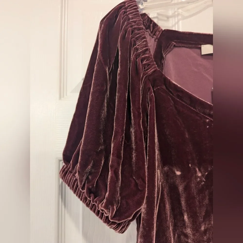 NWT purple brown soft burntout Velvet Puff Sleeve Top shirt size 10 square neck